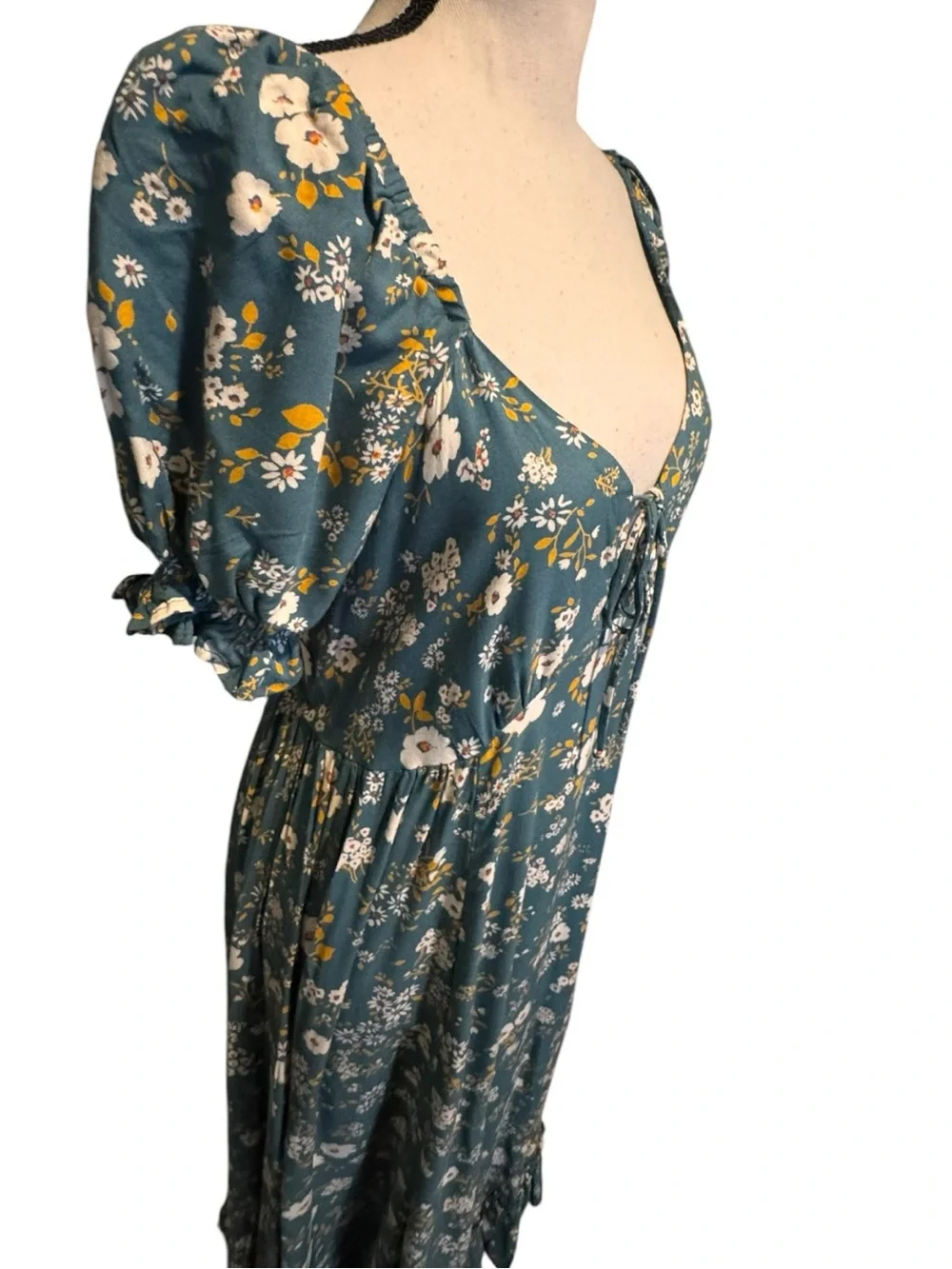 Patrons of PeaceAdrian Dress Sea Glass Floral Empire Waist Puff Sleeve Size S - Picture 5 of 7